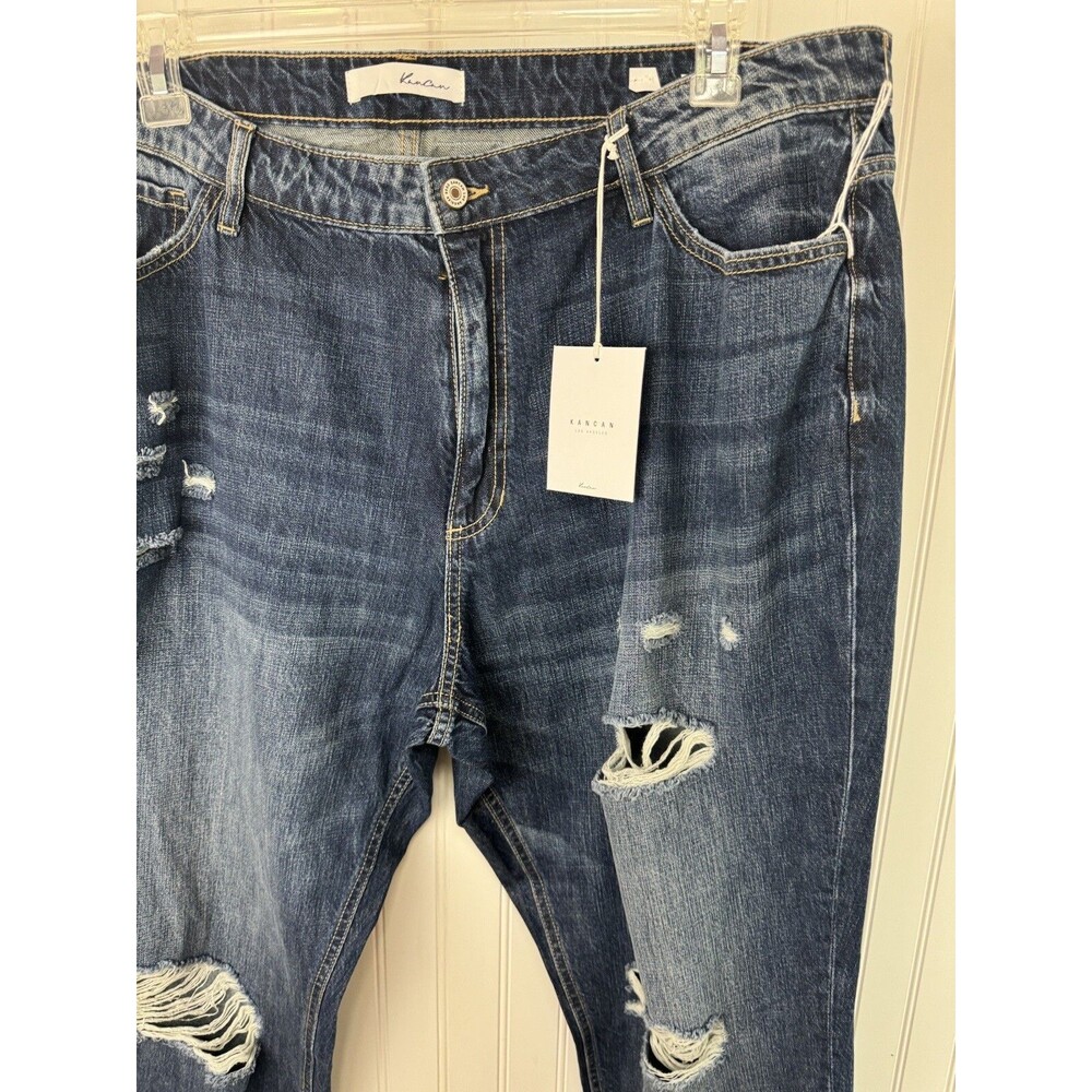 KanCan Women's Plus Size 3XL Relaxed Fit Blue Denim Distressed Jeans NWT - Picture 11 of 11